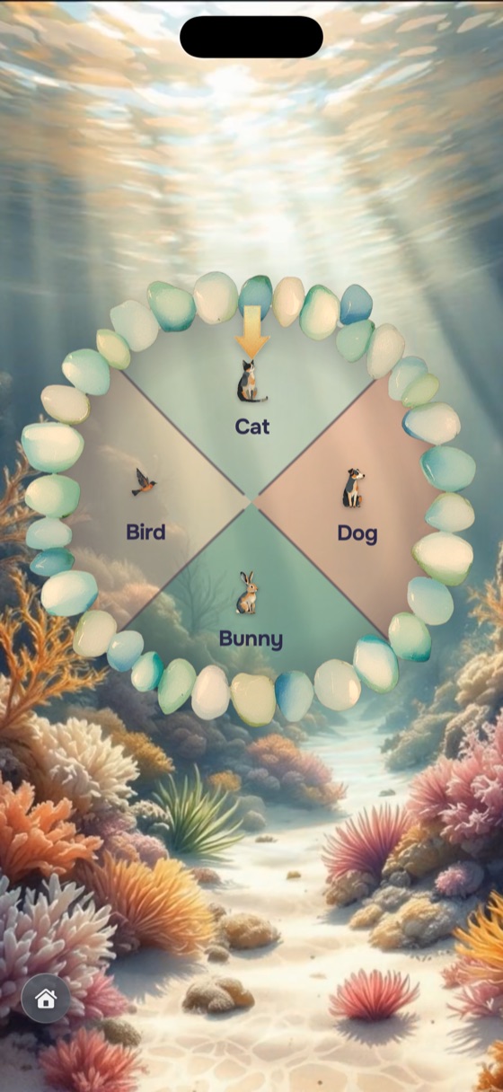 A whose-turn wheel in the ocean world of Zoya's Wheel